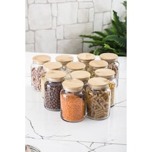 12 Li Set Bambu Kapaklı Cam Kavanoz & Erzak Saklama Kabı 800 Ml Orta Boy Vakum Kapak Diğer