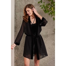 Pierre Cardin Dantelli Kadife Tulum Sabahlık Takım 4800 Siyah 001