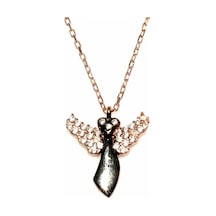 Nusret 925 Ayar Gümüş Melek Modeli Kolye Pembe Siyah - Beyaz Taş Nusret 925 Ayar Gümüş Melek Modeli Kolye Pembe Siyah - Beyaz Taş