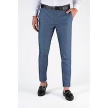 Terapi Men Erkek Mavi Slim Fit Italyan Kesim Keten Pantolon Mavi