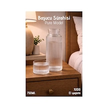 El Yapımı Cam, Pure Modelli Başucu Sürahisi -730ml. Bardaklı Sürahi
