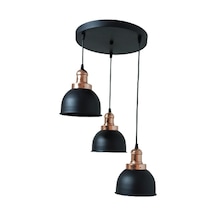 Rys Retro Metal Siyah Bakır Duylu 3 Lü Dekoratif Sarkıt Avize Çap:30 Cm Beyaz