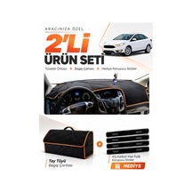 Ford Focus 3.5 Sedan 2014-2018 Uyumlu Torpido Örtüsü + Tay Tüyü Çanta Seti - Siyah Kahverengi
