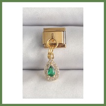 Bezos 316l Çelik Gold Renk Sallantı Damla Yeşil Zirkon Taşlı Nomination Charm Hb006