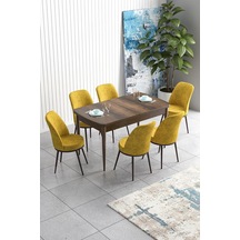 Canisa Han Serisi 70x114 Açılabilir Mdf Mutfak Masası Takımı Barok Desen Masa 6 Hardal Sandalye Masa Barok Sandalyeler Hardal Sarısı