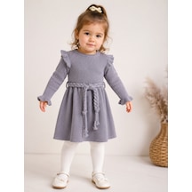 Babyhola %100 Organik Triko Kız Bebek Çocuk Kemerli Elbise 32125 Mor