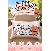 Bubblyo Mazda Temalı Dekoratif Oto Yastığı Sevimli Çift Tasarım Beyaz Beyaz