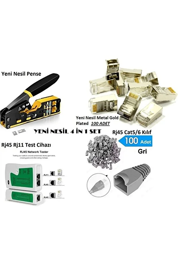 Yeni Nesil Rj45 Sıkma Pensesi Rj45 Test Cihazı 100 Adet Cover 100 Adet Yeni Nesil Metal Ez 8pc8c Network Seti