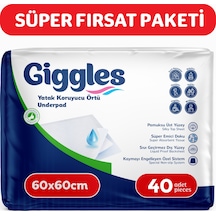 Giggles 60 x 60 Yatak Koruyucu Örtü 10'lu 4 Paket 40 Adet Giggles 60 x 60 Yatak Koruyucu Örtü 10'lu 4 Paket 40 Adet