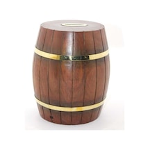 Pirinç Ahşap Fıçı Kumbara 18 Cm