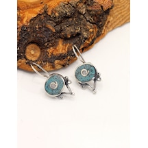 Gri Mozaik Taşlı Oval Model El İşi Otantik Kadın Gümüş Küpe 201025542