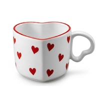 Seramik Kulplu Kupa Bardak, 250 Ml Geniş Kapasite, Kırmızı Kalp Desenli Tasarım, Ev Ofis Restoran İçin Kullanıma Uygun El Yapımı Seramik Kulplu Çay Kahve Espresso Latte Sunum Bardağı çok renkli