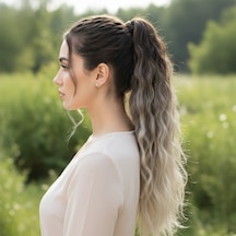Lastik Tokalı At Kuyruğu Kabarık Afro Dalgalı / Kumral / Beyaz Platin Ombre - Uxfo-718163 Çok Renkli