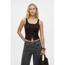 Ritnice Kadın Olivia Lux Touch U Yaka Çıtçıtlı Askılı Kahverengi Top / Bluz Kahverengi