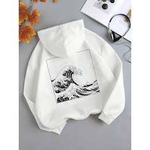 Coke Serisi Waves Print Kangaroo Pocket Drawstring Thermal Hoodie-trzksw872 Beyaz Coke Serisi Waves Print Kangaroo Pocket Drawstring Thermal Hoodie-trzksw872 Beyaz