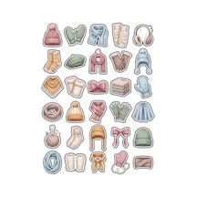30 Adet Soft Pastel Kışlık Aksesuar Sticker Seti - Laptop Defter Ajanda Telefon İçin Çok Renkli