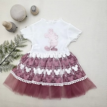 Alfa Expres 1-2-3 Yaş Payetli Mickey Baskılı Brode Etekli Kız Bebek Elbisesi Rose Rose