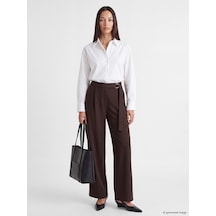 Lcw Everyday Kahverengi Beli Kemerli Pileli Kadın Krep Pantolon