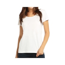 Bant Giyim - Açık Bisiklet Yaka Beyaz Kadın Tişört T-Shirt