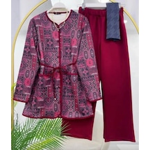 Lovie Moda Kadın Etnik Desenli Pantolonlu Takım Bordo