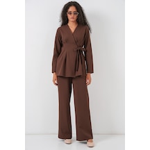 Bigdart Kadın Kimono Pantolon Kumaş Takım 30054 - Kahverengi
