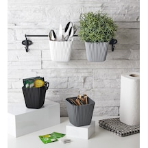 Duvara Asılan Çok Amaçlı Organizer - 2&amp 39 Li Saksı Set Koyu Gri