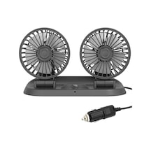 Powermaster Fan10 İki Başlıklı Araç Fanı Oto Fan Vantilatör 12 Volt Dc Usb Girişli Masaüstü 2 Li Plastik Ev-ofis-araç Fanı