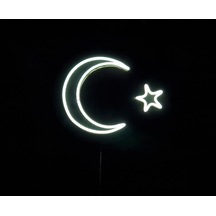 Ay Yıldız Neon Ledli Duvar Aydınlatması Siyah