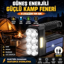 8'li Ultra Güçlü Led Yan Işık Usb Solar Güneş Enerjili Kamp Lambası Kamp Balıkçılık Acil Durum Fener Siyah
