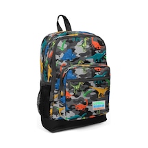 Coral High Kids Gri Dinozor Desenli Usb Şarjlı Kulaklık Çıkışlı Okul Çantası