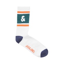 Jack & Jones Çizgili ve Logolu Tekli Çorap - Retro 12250746 - 2 - Beyaz - Yeşil Beyaz