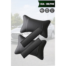 Kia Seltos Uyumlu Deri Yastık Siyah Deri Kemer Koruyucu Set Lüks