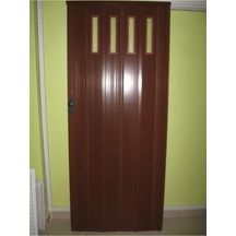 Ceviz Ahşap Desenli 1 Sıra Camlı Akordeon Kapı, 87x200cm