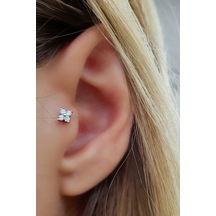 Zirkon Taşlı Çiçek Figürlü 925ayar Gümüş Tragus Kıkırdak Piercing Gümüş