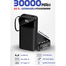 30.000 Mah Linkage 22.5w Hızlı Şarj Destekli Dahili Kablolu Taşınabilir Batarya Powerbank Siyah
