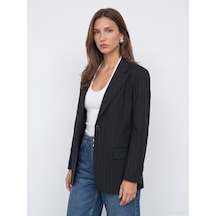 Dilvin 60829 Çizgili Kruvaze Blazer-siyah
