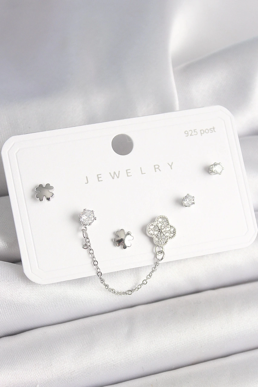 Dodes Dodes 925 Ayar Gümüş Çivi Pirinç Gümüş Renk Zirkon Taşlı Yonca Model Sallantı Zincir Detay Kad Çok Renkli