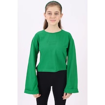 Toontoy Kids Toontoy Kız Çocuk Baskılı Bisiklet Yaka Uzun Bol Kollu Tişört Yeşil