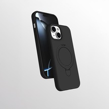 Apple İphone 15 İle Uyumlu Kılıf Standlı M-safe Şarj Özellikli Mat Parmak İzi Bırakmayan Kapak Samara Siyah