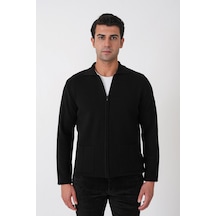 Comfort Fit Fermuarlı Torba Cepli Yünlü Siyah Hırka Tr 896