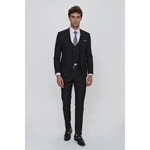 Morven Siyah Yelekli Jakarlı Slim Fit Dar Kesim 6 Drop Erkek Takım Elbise 99mc001002001 Siyah