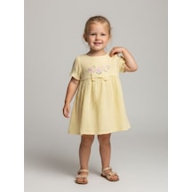 Zekids Kız Bebek Müslin Kumaş Çiçek Nakışlı Elbise-17288 Sarı