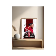 F1 Lewis Hamilton Doğal Ahşap Çerçeveli Tek Parça Dekoratif Tablo Çok Renkli - 819009663 Çok Renkli