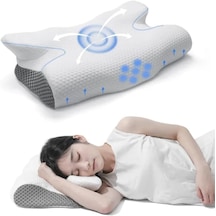 Boyun Desteği İçin Ultra Fıtık Ağrı  Soğutma Yastığı, Ayarlanabilir Servikal Yastık Rahat Uyku, İcin Ergonomik Konforlu Hafızalı Köpük Yastıklar Giri Beyaz