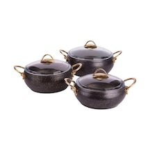 Özkent K542 Siyah Gold Güveç Granit 3'lü Tencere Set