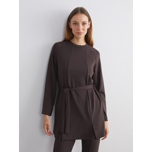 Lcw Modest Kahverengi Beli Kuşaklı Kadın Sweatshirt Tunik
