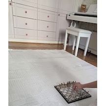 Bambu Krem Açık Gri Gerçek Bambu Kadife İnce Sık Dokuma Özel Ölçü Salon Koridor Oturma Odası Halısı Krem-a.gri