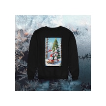 Stil X Yeni Yıl Baskılı Kız Çocuk Sweatshırt, Chrıstmas Temalı Siyah-6