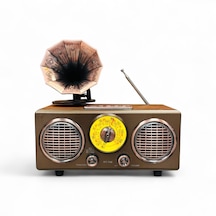 Rt-748 Gramafon Görünüm Ahşap Nostalji Radyo,bluetooth Özellikli Gramafon Nostaljik Radyo