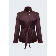 Sateen Kuşaklı Süet Ceket - Bordo-138099